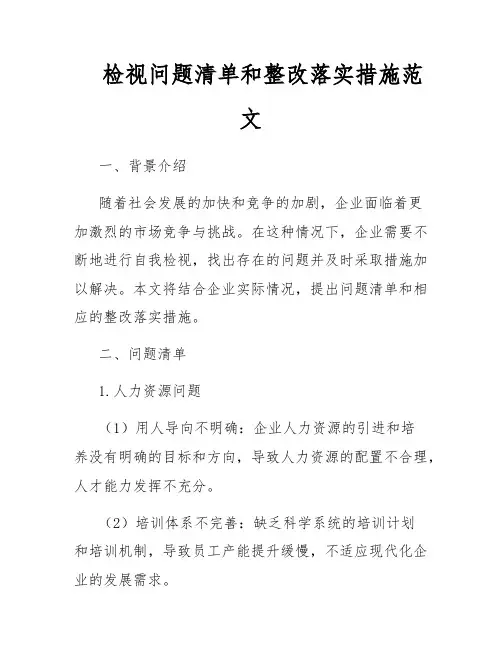 检视问题清单和整改落实措施范文