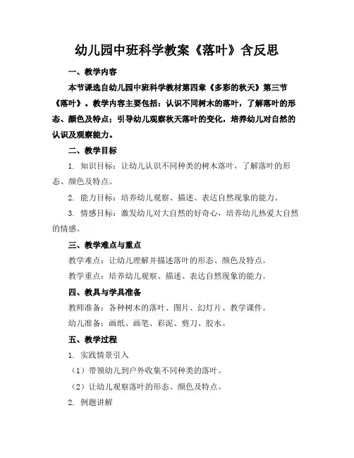 幼儿园中班科学教案《落叶》含反思