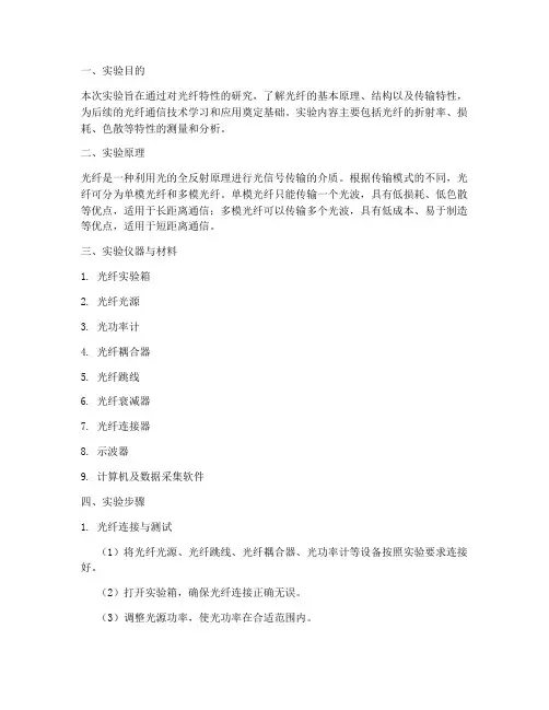 光纤特性实验实验报告