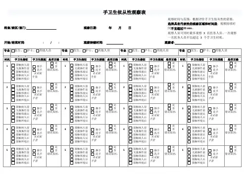 最新手卫生依从性正确性观察表