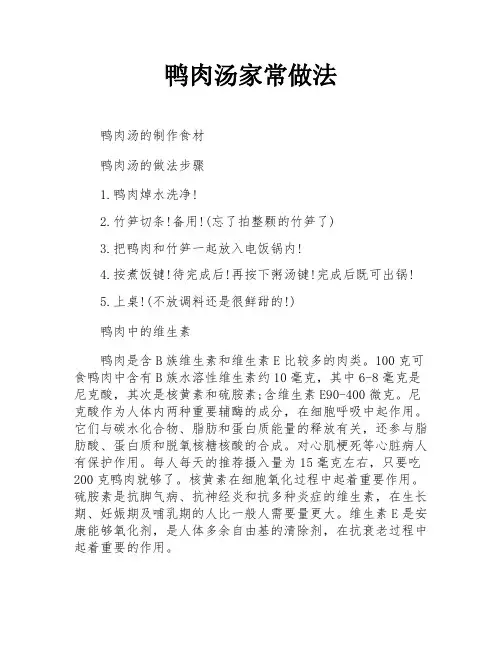 鸭肉汤家常做法