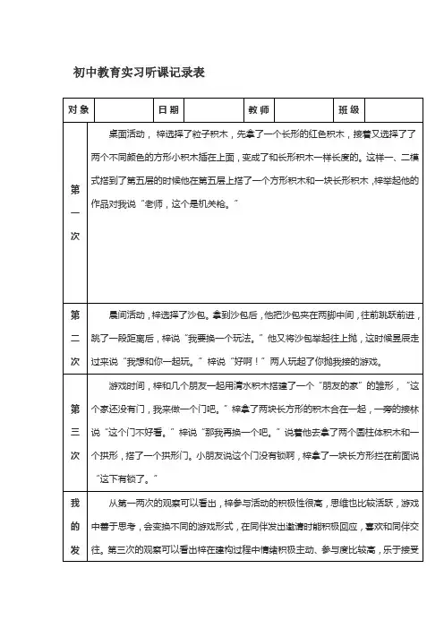 初中教育实习听课记录表