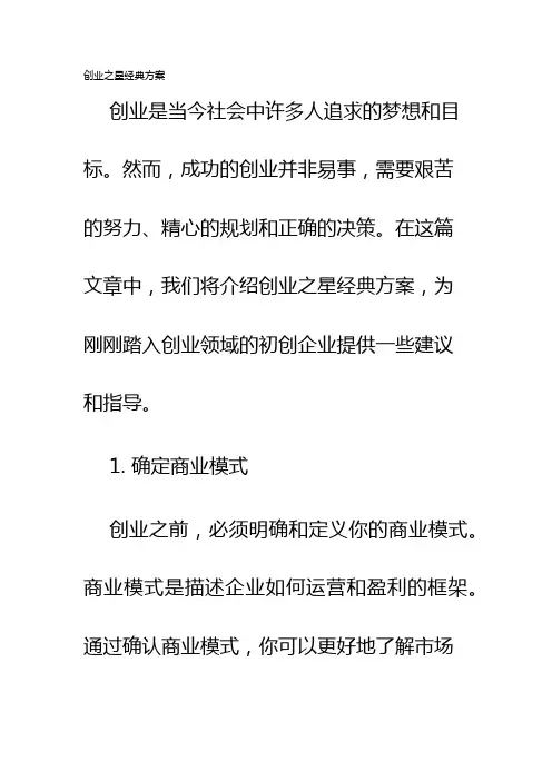 创业之星经典方案