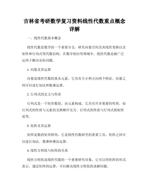 吉林省考研数学复习资料线性代数重点概念详解