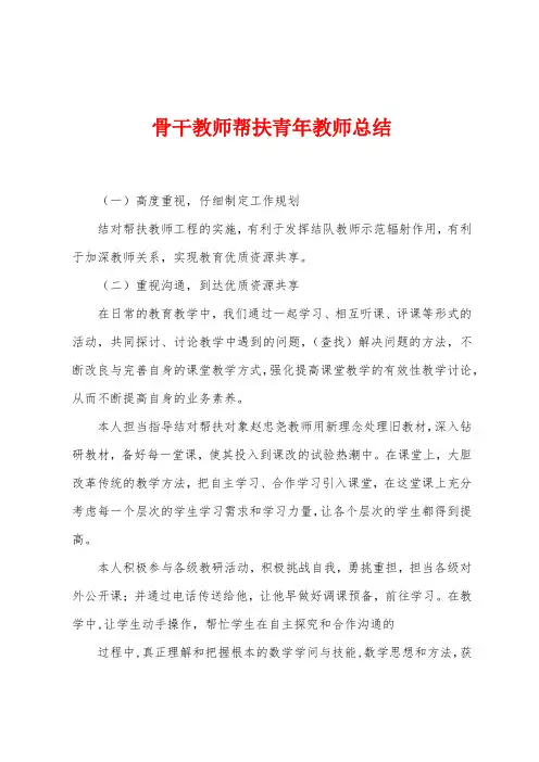 骨干教师帮扶青年教师总结