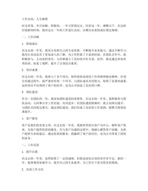 工作总结人生摘要
