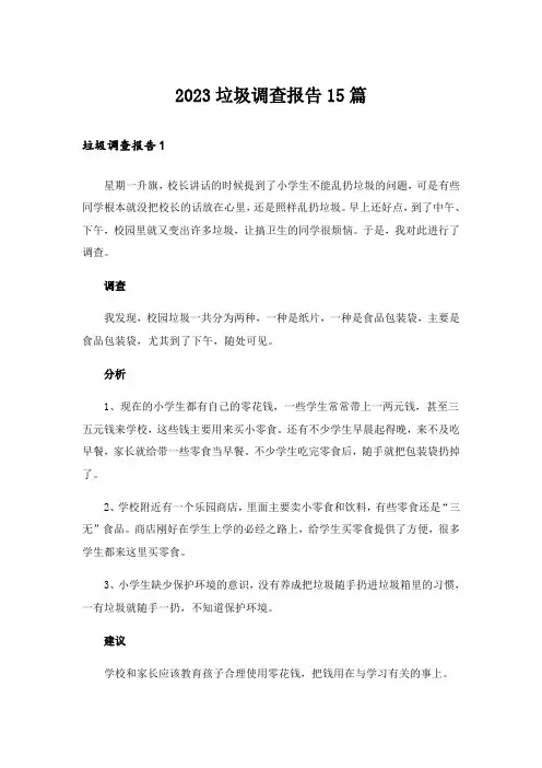 2023垃圾调查报告15篇
