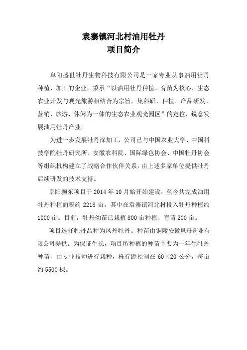袁寨镇河北村油用牡丹项目简介