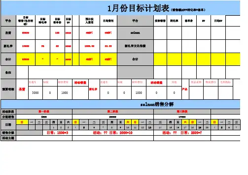 电商网店运营月销售计划表