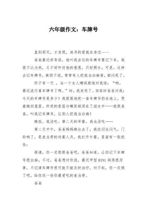 六年级作文：车牌号