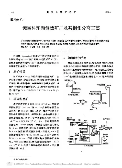 美国科珀顿铜选矿厂及其铜钼分离工艺