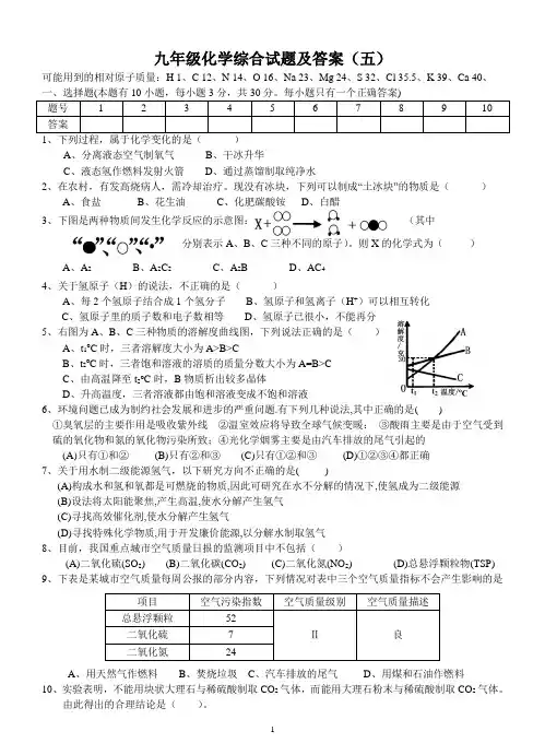 九年级化学综合试题及答案(五)