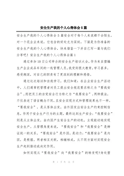 安全生产我的个人心得体会5篇