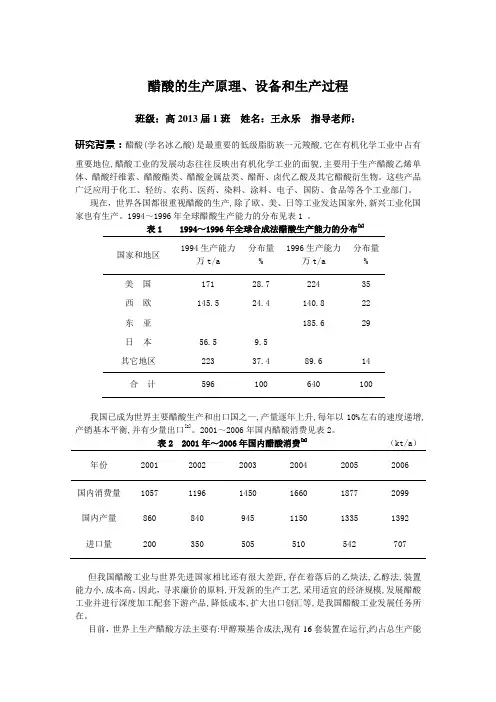 醋酸的生产原理