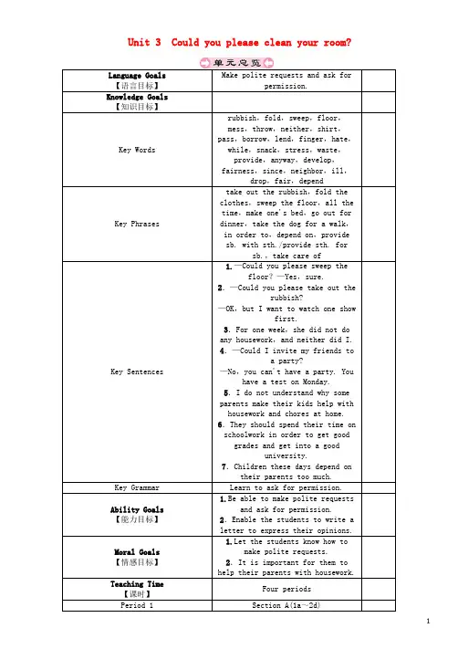 八年级英语下册Unit3Couldyoupleasecleanyourroom第1课时SectionA1a_2d教案新版人教新目标版