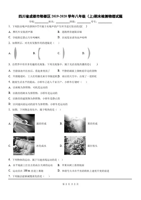 2019-2020学年八年级(上)四川省成都市郫都区期末检测物理试题