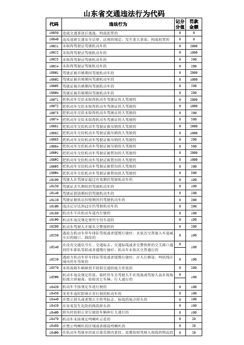 山东省交通违章代码