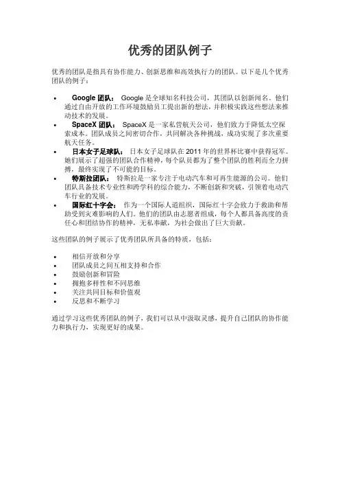 优秀的团队例子