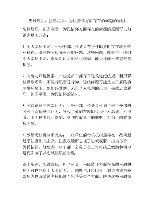 忠诚履职、担当尽责、为民情怀方面存在的问题的原因