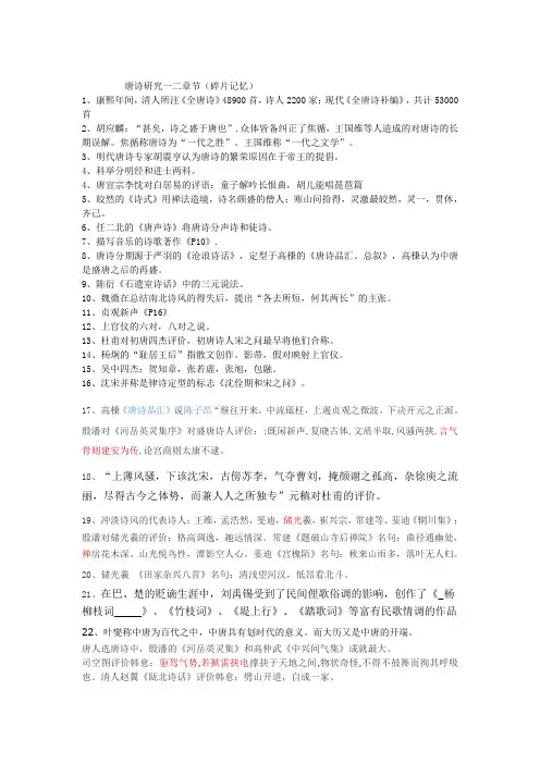 浙江自考唐诗研究复习资料(三)碎片记忆