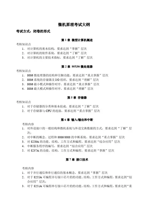 微机原理考试大纲