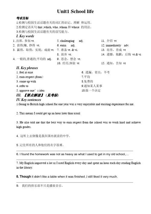 牛津译林版高中英语必修一u1