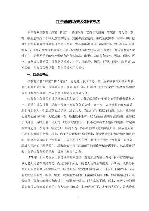 红茶菌的功效及制作方法