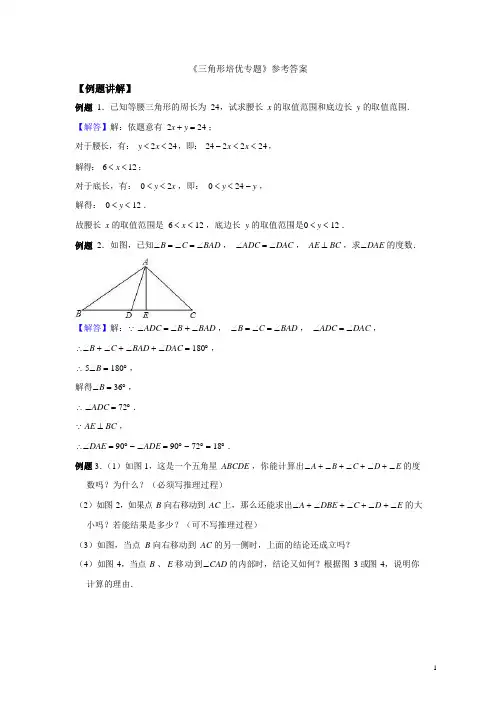 三角形培优专题 - 参考答案