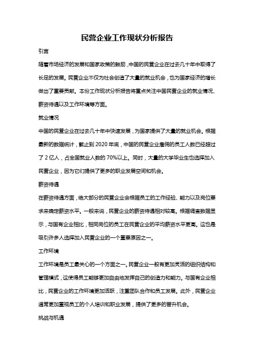 民营企业工作现状分析报告