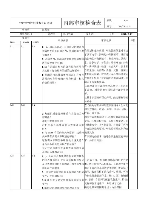 管理层内审检查表