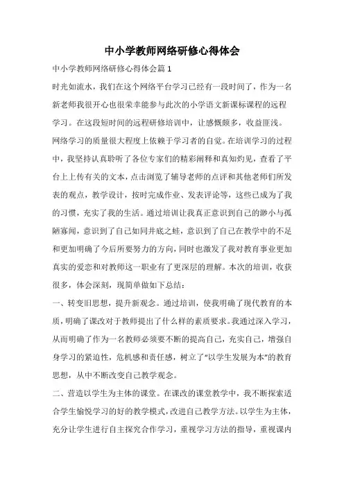 中小学教师网络研修心得体会