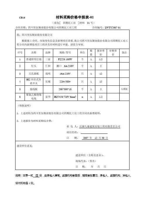 材料价格报审