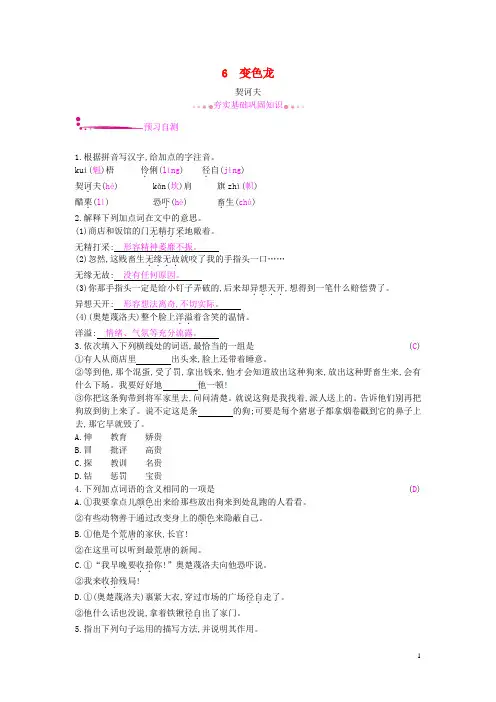 九年级语文下册第二单元6变色龙同步练习新人教版(2)