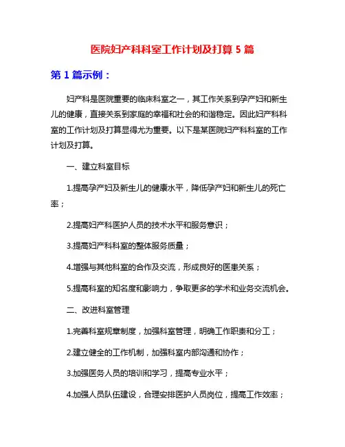 医院妇产科科室工作计划及打算5篇