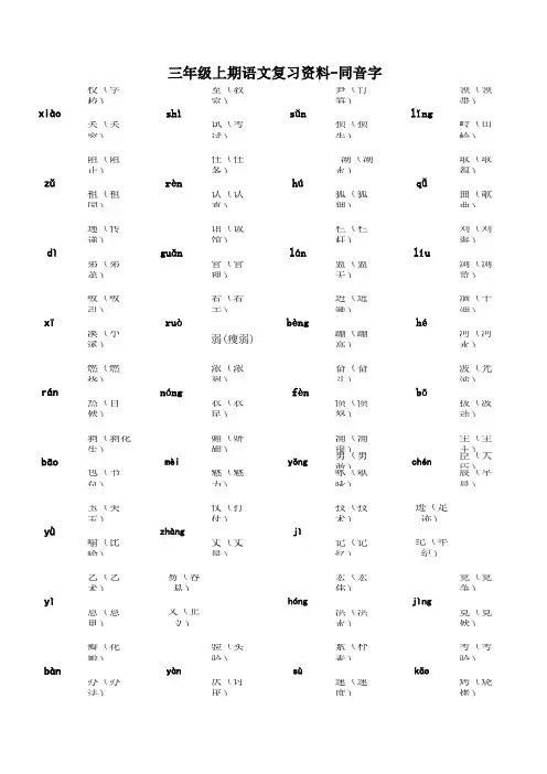 西师版三年级上期语文复习资料-同音字