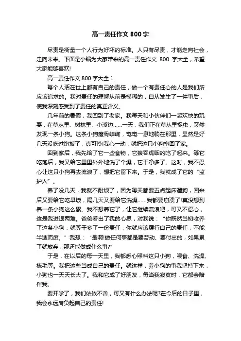高一责任作文800字