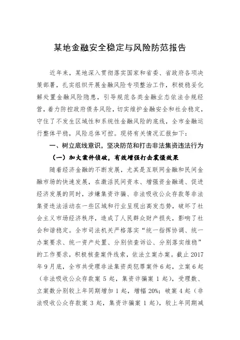 某地金融安全稳定与风险防范报告范文