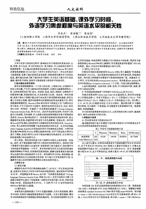大学生英语基础、课外学习时间、外语学习焦虑程度与英语水平的相关性