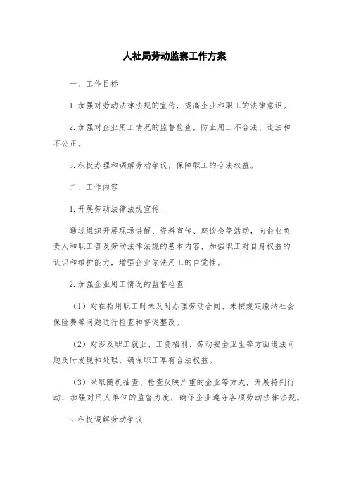 人社局劳动监察工作方案