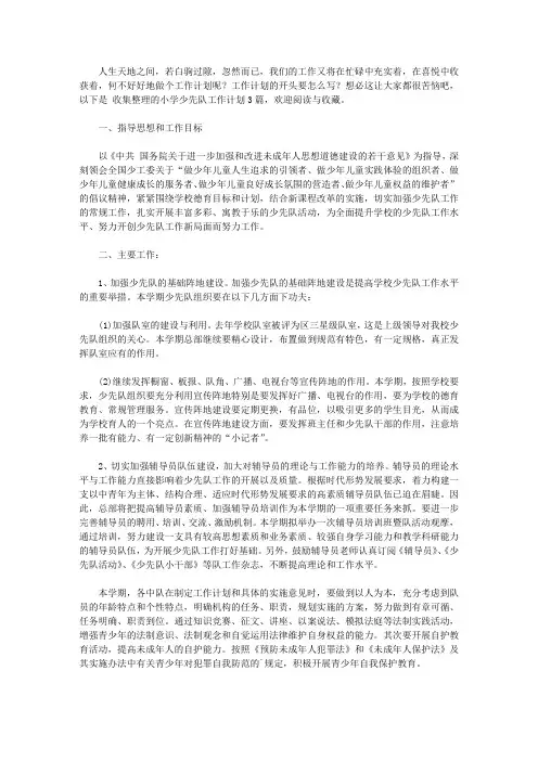 2020小学少先队工作计划三篇