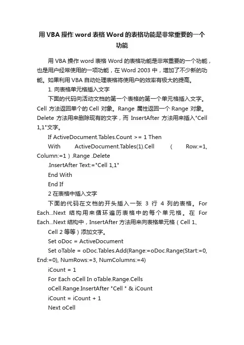用VBA操作word表格Word的表格功能是非常重要的一个功能