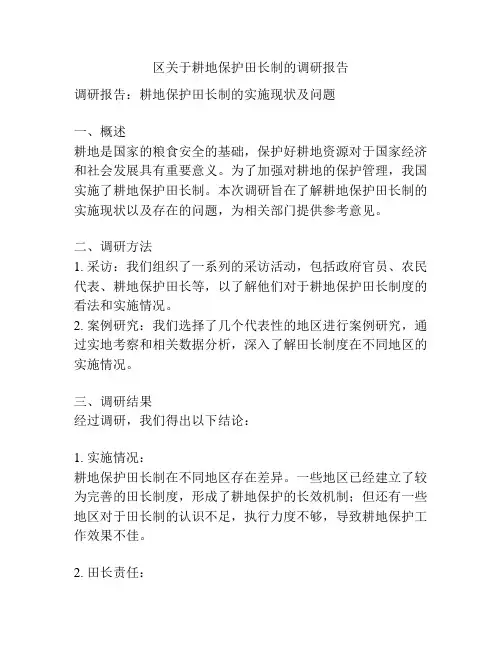 区关于耕地保护田长制的调研报告