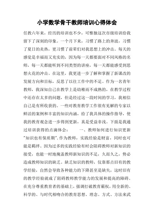小学数学骨干教师培训心得体会 2