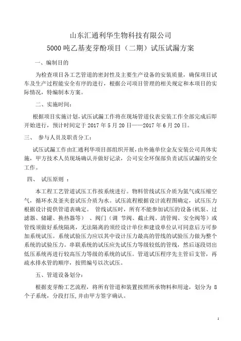 打压试漏方案