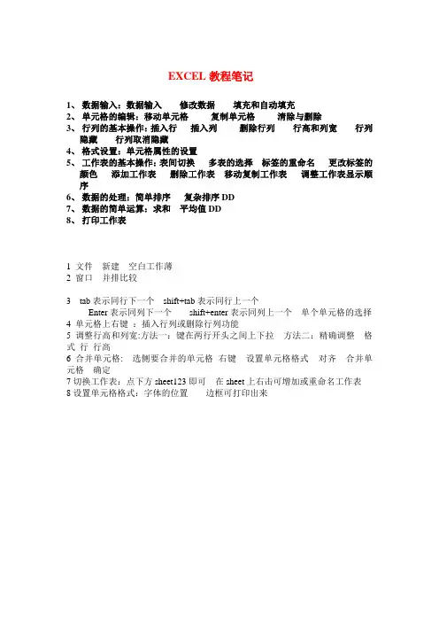 EXCEL笔记