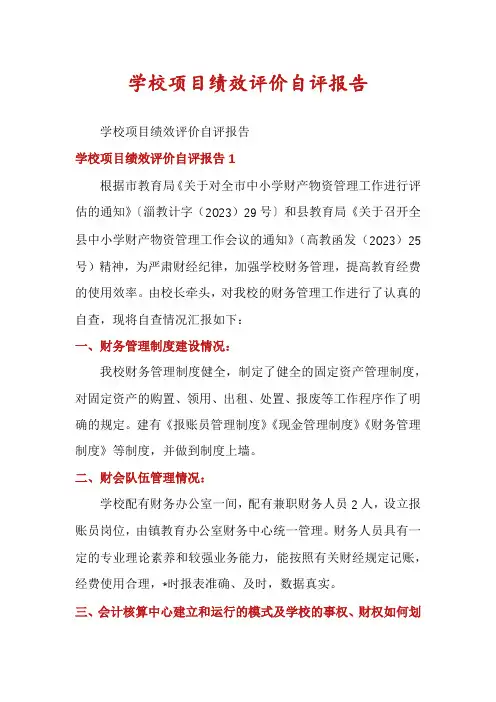 学校项目绩效评价自评报告