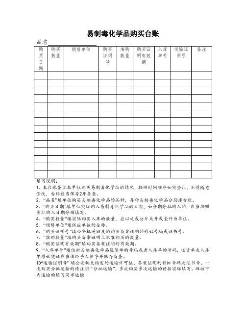 易制毒化学品台账模版