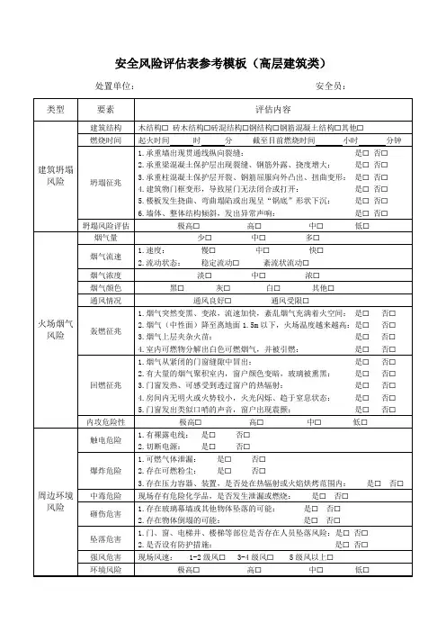 安全风险评估表参考模板(高层建筑类)
