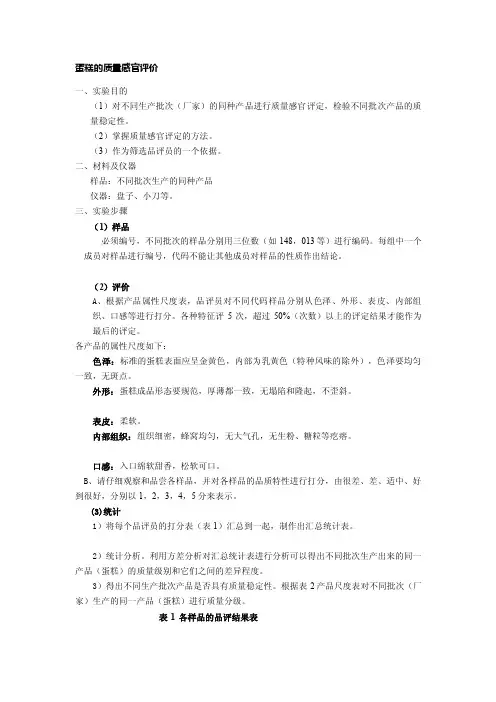 蛋糕的质量感官评价[整理版]