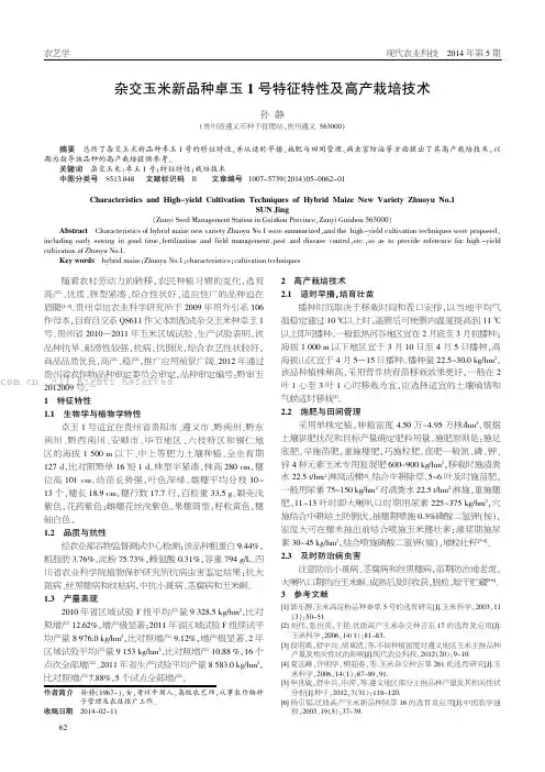 杂交玉米新品种卓玉1号特征特性及高产栽培技术